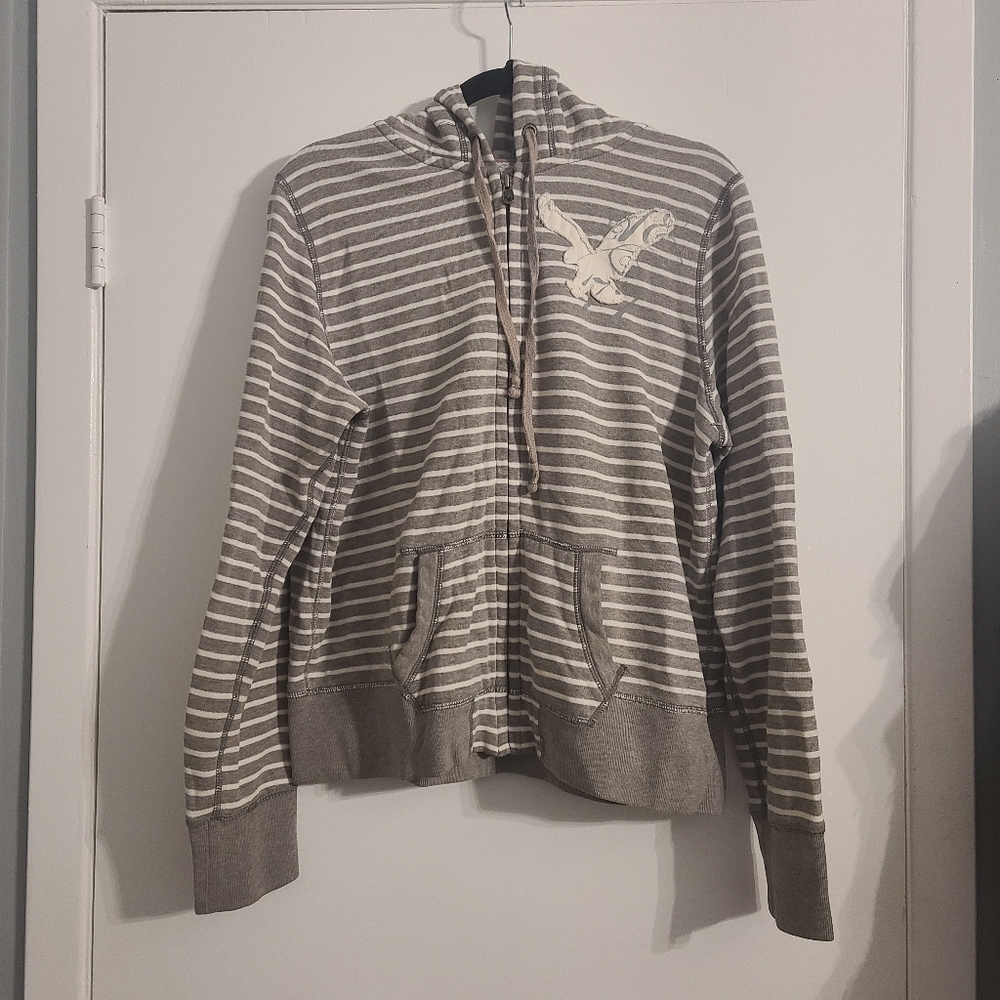 XL AE Hoodie Sweatshirt Grey Striped